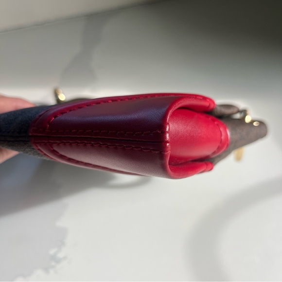 Michael Kors Nicole Large Brown Signature Logo and Merlot Leather Trim Crossbody - Picture 10 of 16